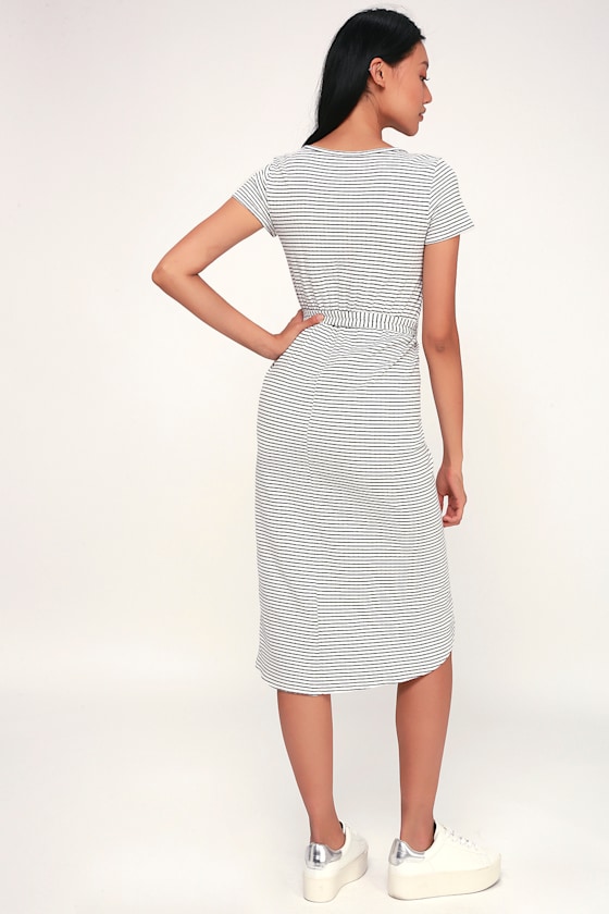 Sun Swept Black and White Striped Belted Midi Dress 8