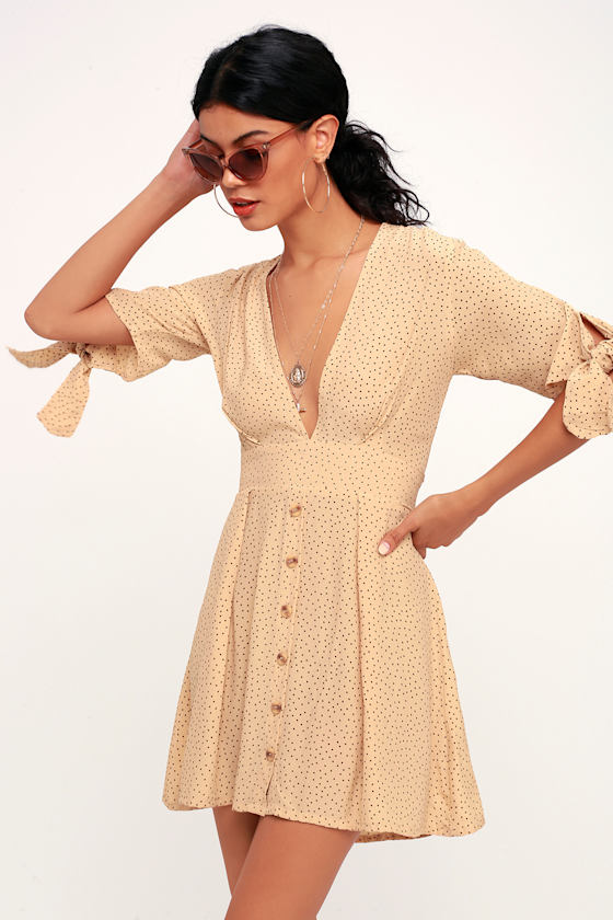 Birgit Beige Polka Dot Mini Dress 3
