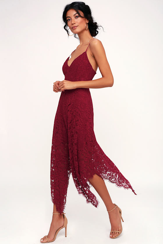 One Wish Burgundy Lace Midi Dress 3