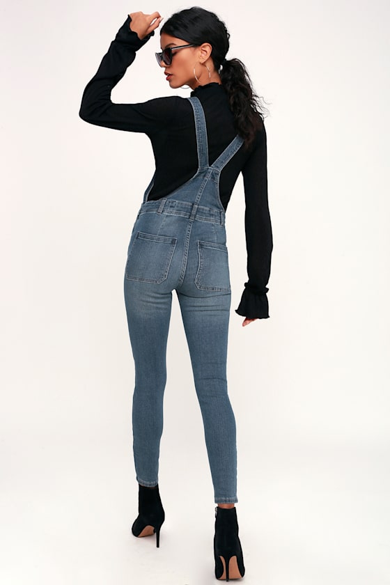 free people slim denim overalls
