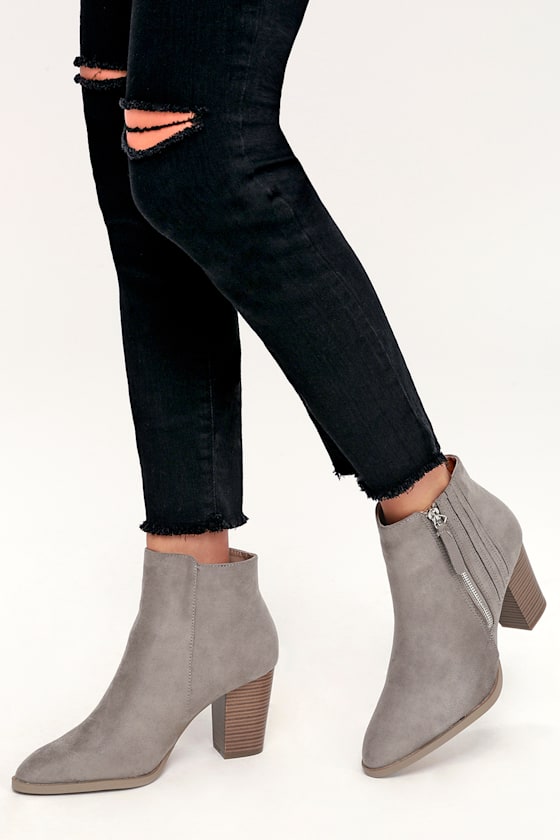 Kaytlyn Grey Suede High Heel Ankle Booties 5