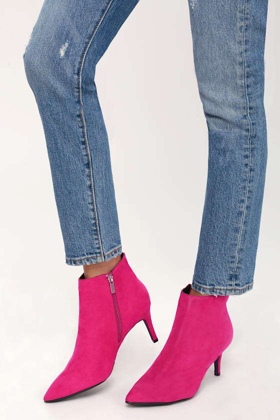 Cher Fuchsia Suede Ankle Booties 2