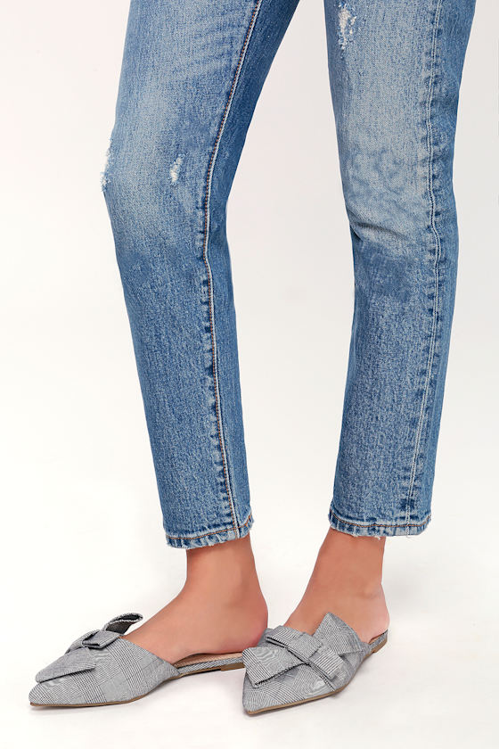 Marmont Black and White Plaid Pointed Toe Mules 1