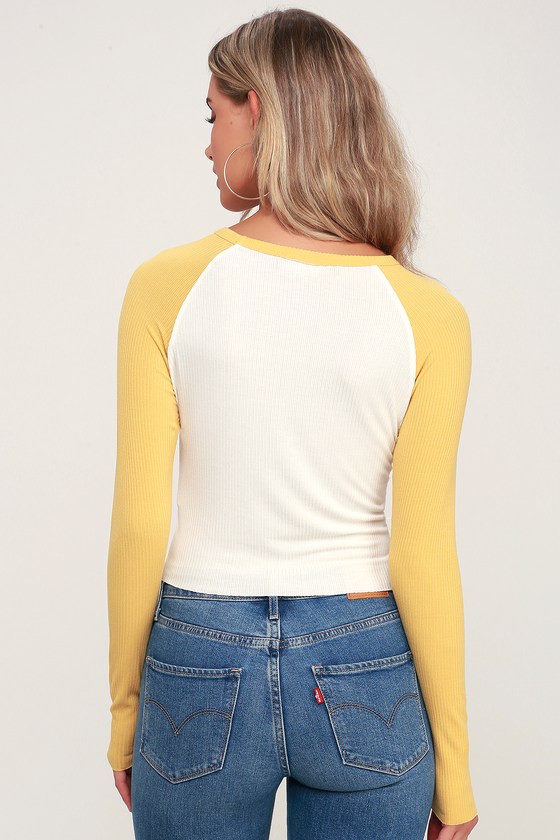 yellow sleeve baseball tee