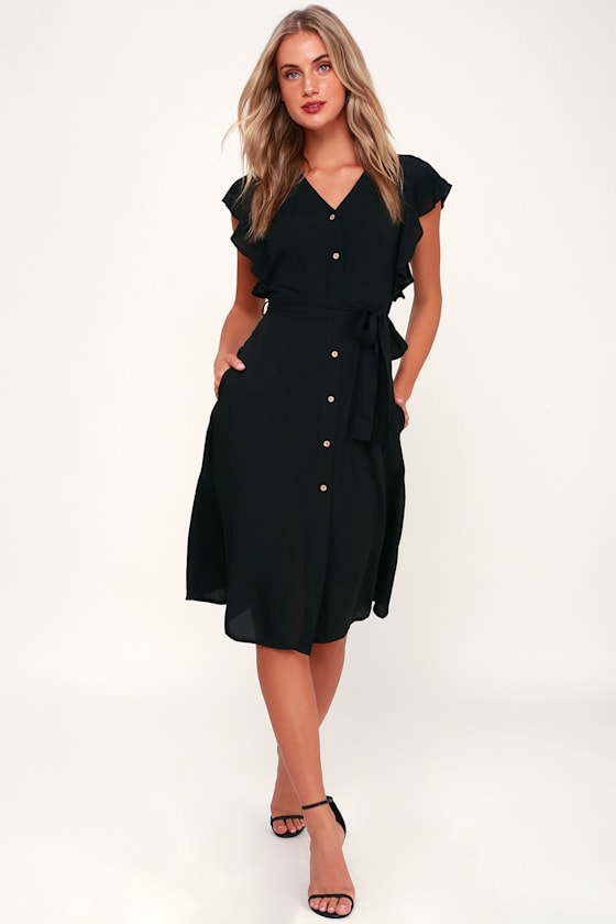 Black button Shirt-Dress midi 2x /XL