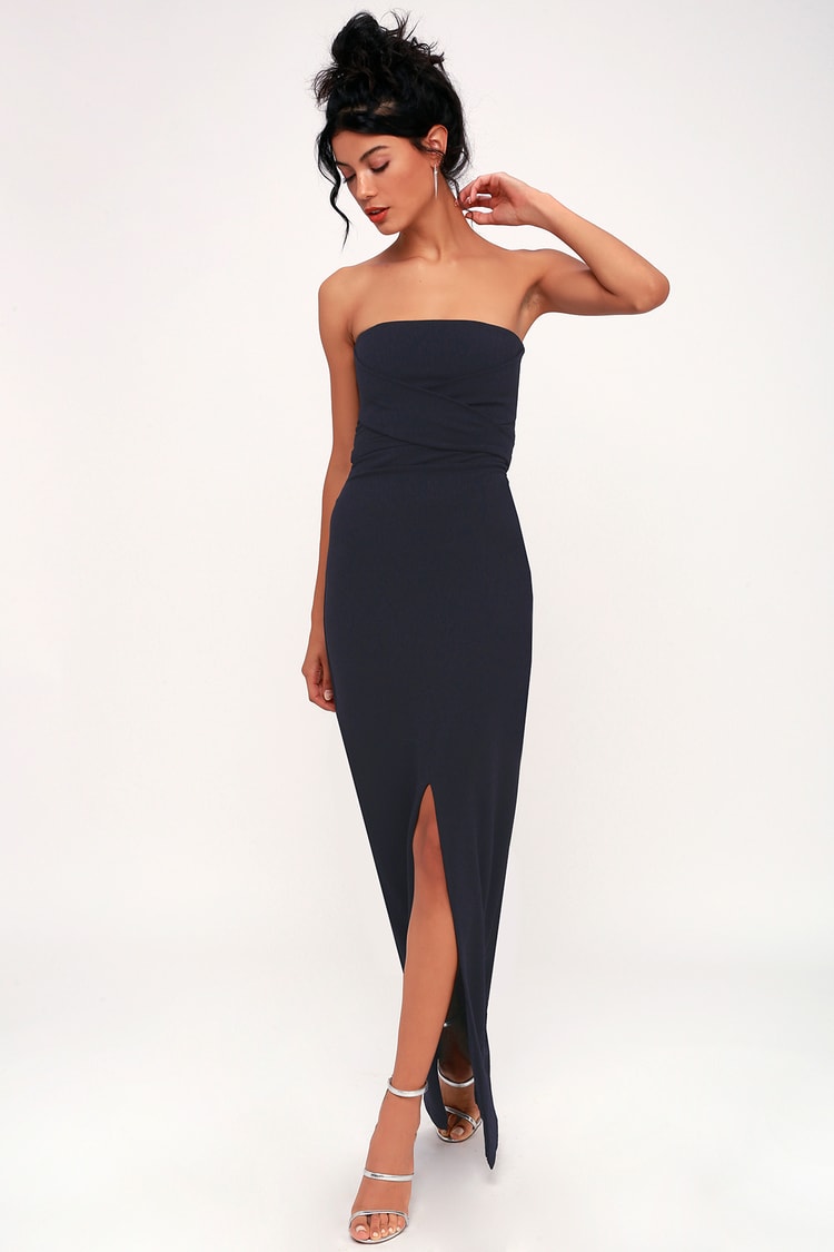 Lovely Navy Blue Dress - Strapless Dress - Maxi Dress - Gown - Lulus