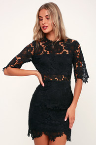 A Fine Romance Black Lace Sheath Dress
