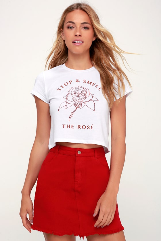 Stop and Smell the Rose White Cropped Tee 2