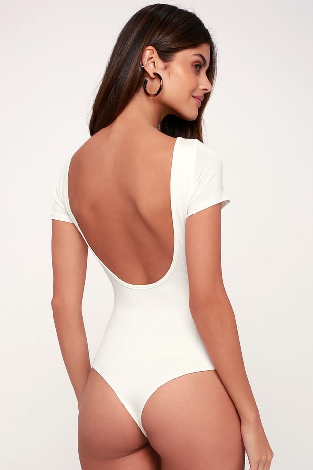Ivette Bridal white backless bodysuit with push-up cups, Bodysuits
