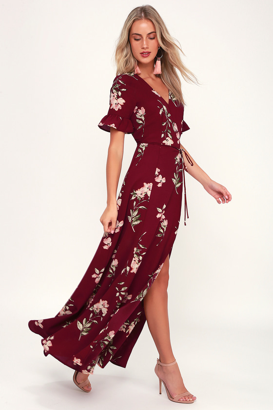 burgundy floral dress