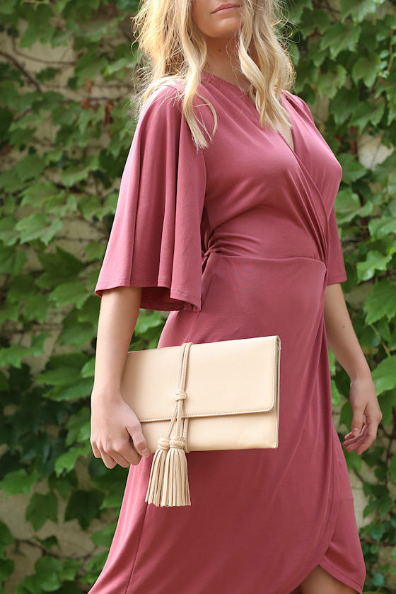Indra Beige Tassel Clutch 6