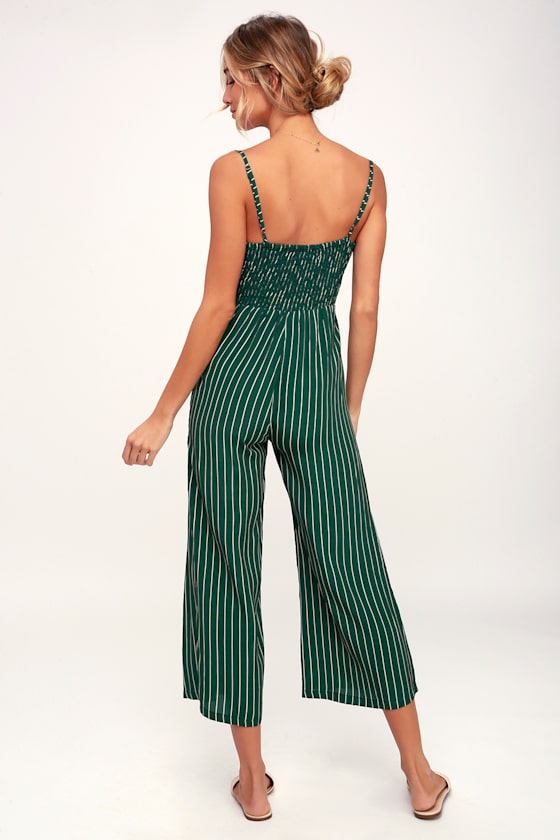 Presley Green Striped Tie-Front Wide-Leg Jumpsuit 2