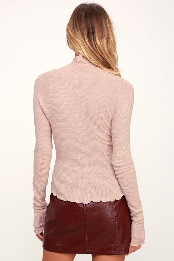 Make it Easy Blush Pink Thermal Turtleneck Top 4