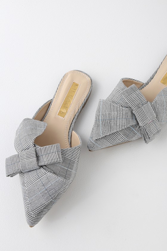Marmont Black and White Plaid Pointed Toe Mules 1