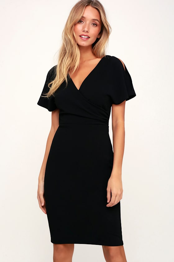 Raquel Black Cold Shoulder Surplice Dress 1