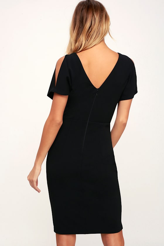 Raquel Black Cold Shoulder Surplice Dress 4
