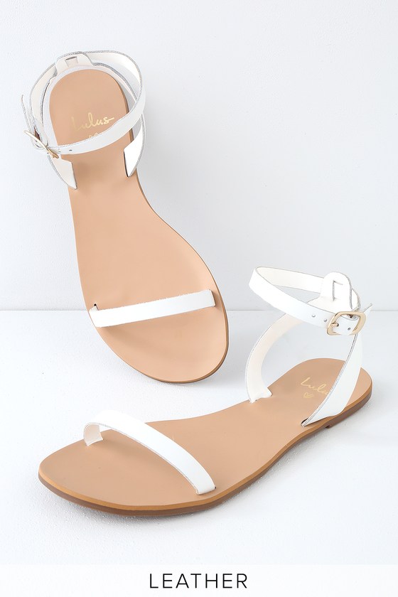 flat white sandals with ankle strap