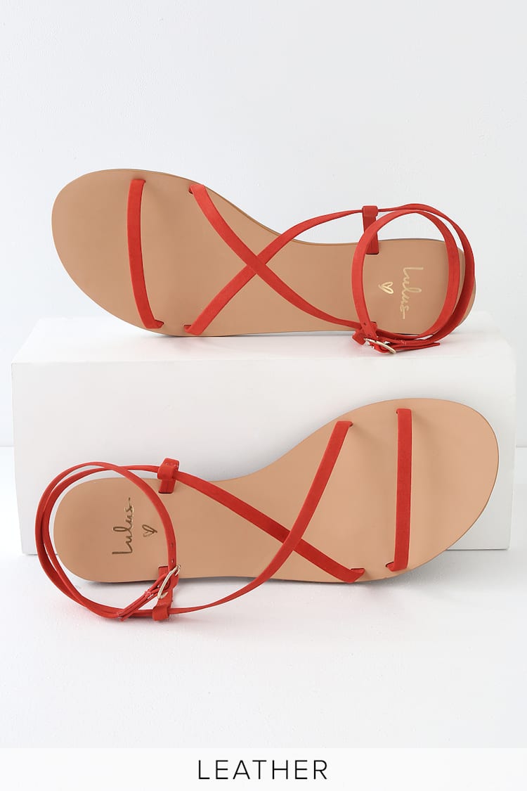 red flat strappy sandals