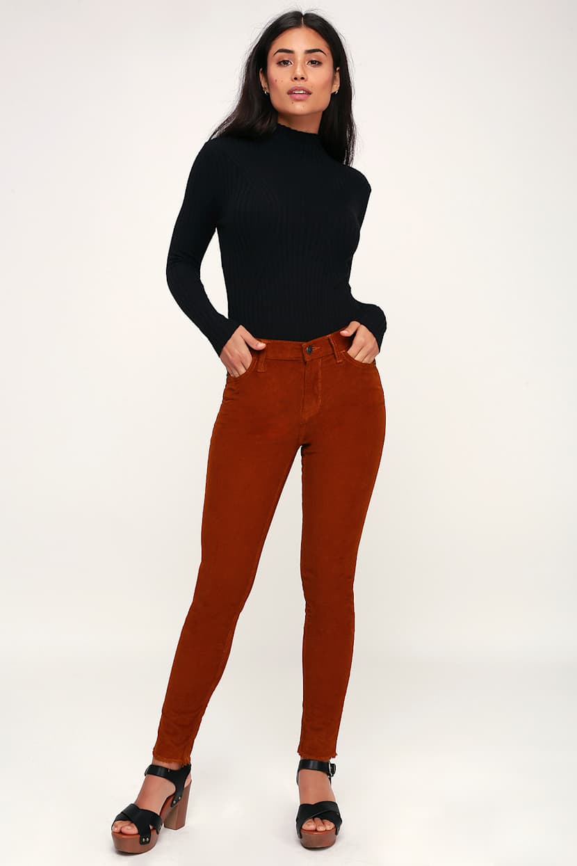 Free People Long And Lean Rust Orange Pants Corduroy Pants Lulus