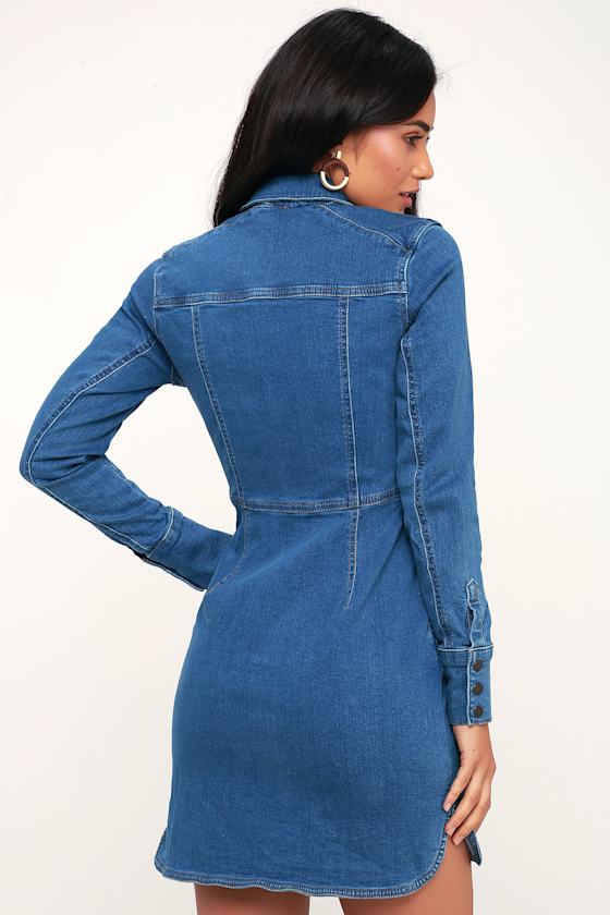 Dynomite Medium Wash Long Sleeve Denim Dress 4