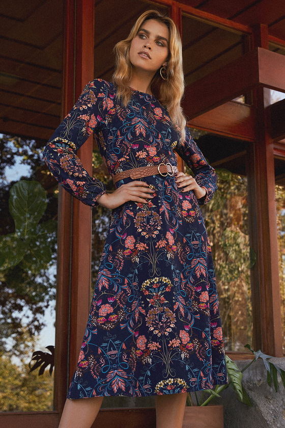 blue floral dress long sleeve Big sale ...