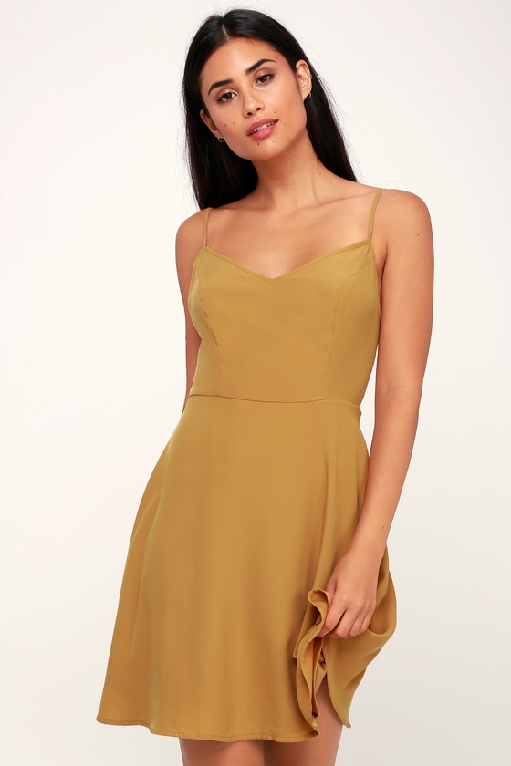Cute Dark Mustard Dress - Skater Dress - Mini Dress - Lulus