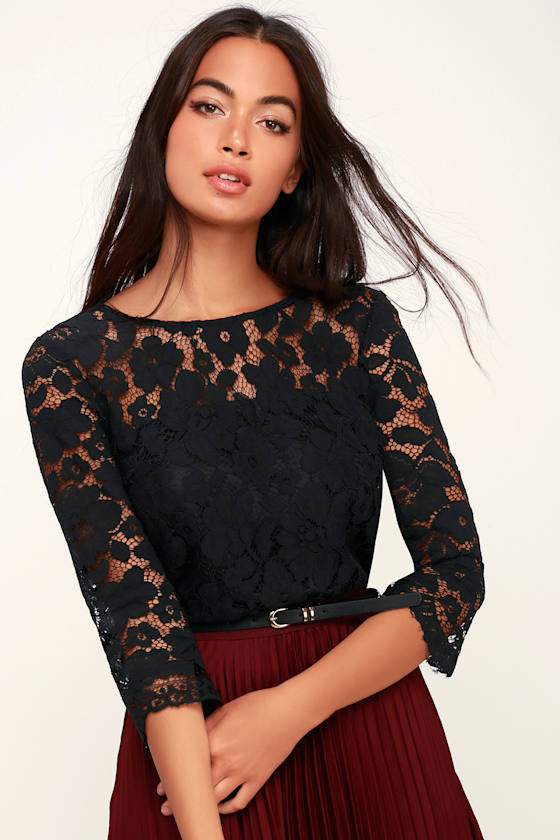 Love You Still Black Lace Three-Quarter Sleeve Top 1