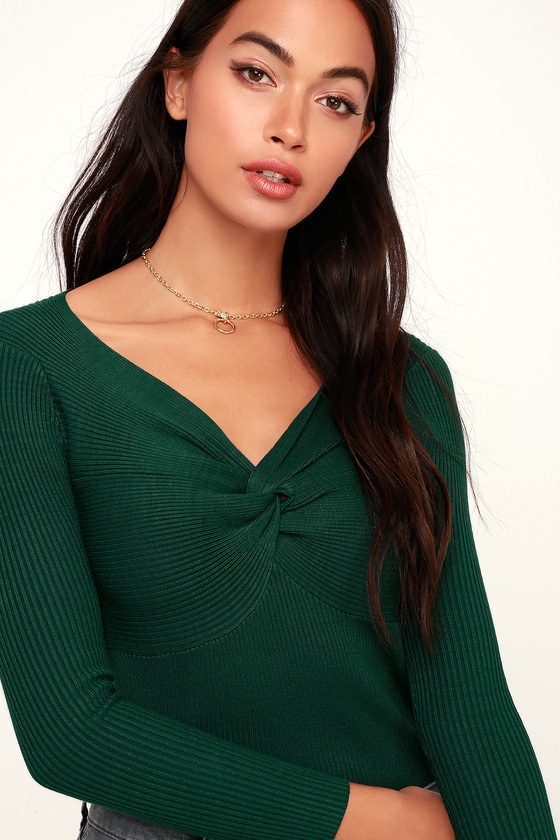 Cute Knotted Top - Hunter Green Top - Long Sleeve Top - Lulus