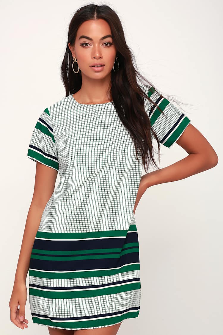 Cute Green Shift Dress - Green Print Dress - Short Sleeve Dress - Lulus