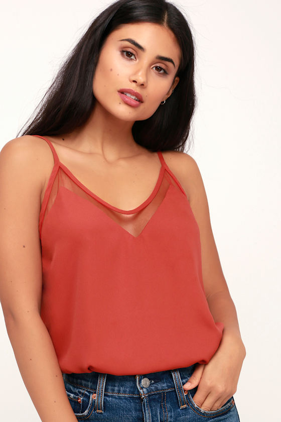 Cute Tank Top Rust Cami Rust Mesh Cami Mesh Tank Top Lulus
