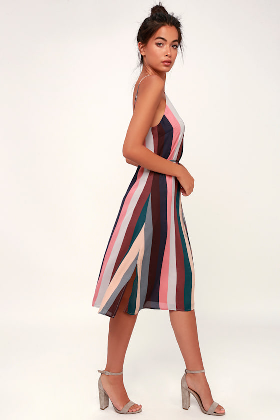 Erina Mauve Multi Stripe Belted Midi Slip Dress 3