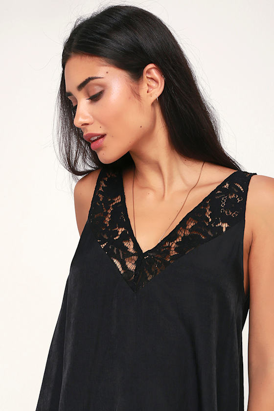 Sexy Black Top Lace Tank Top Black Satin Top Satin Tank Top Lulus