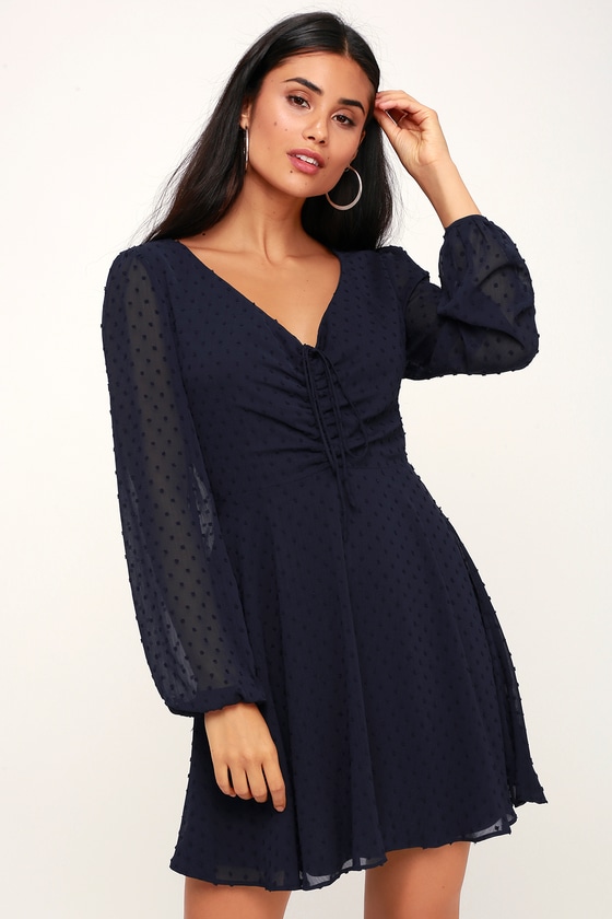navy skater dress with sleeves