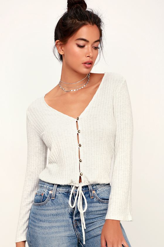 Jaidra Ivory Button-Front Bell Sleeve Top 3