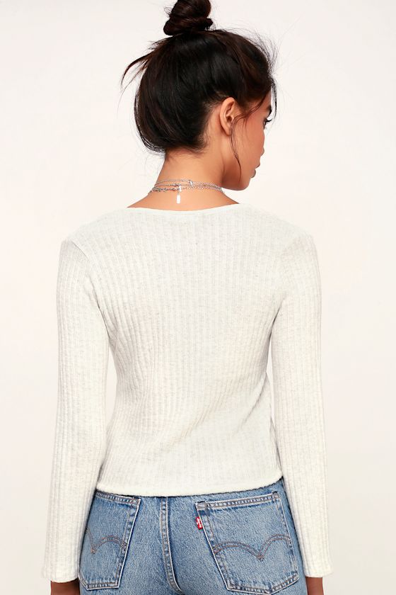Jaidra Ivory Button-Front Bell Sleeve Top 5