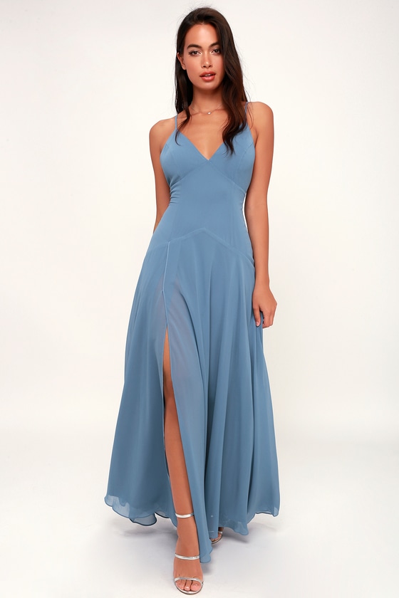 Lovely Still Slate Blue Sleeveless Maxi Dress