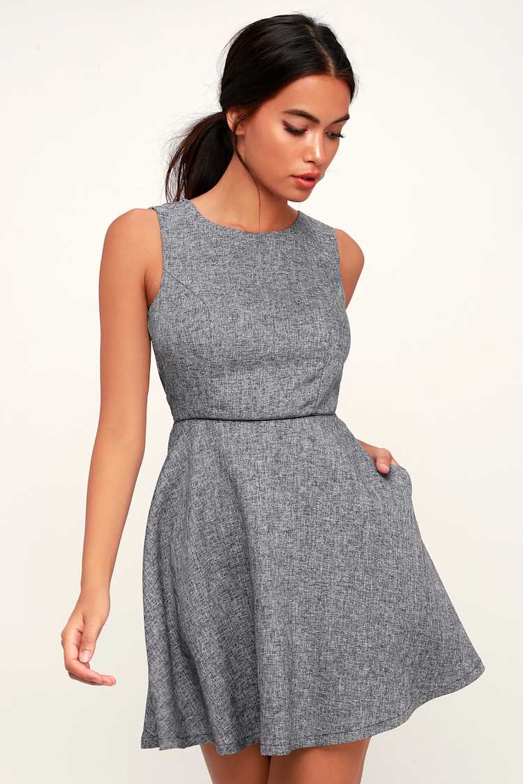 blue backless skater dress Cute Navy Blue Dress - Skater Dress - Blue Backless Dress