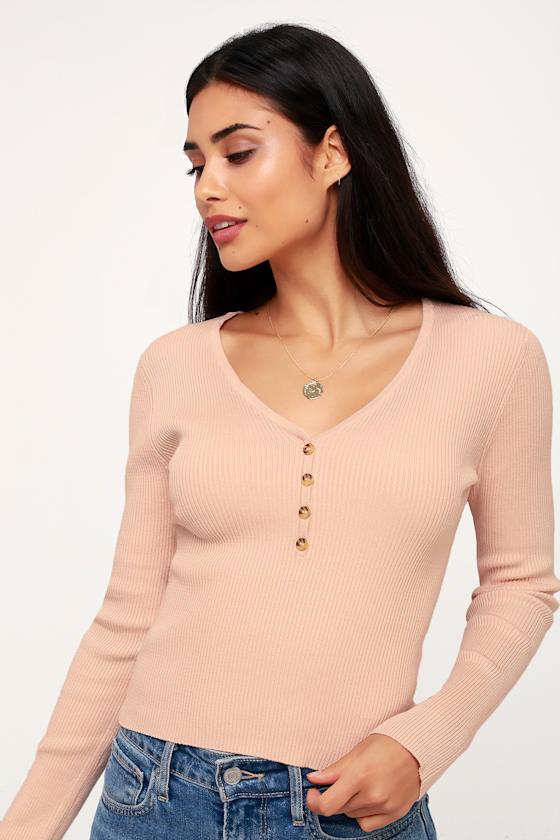 Cute Light Pink Top Pink Henley Top Ribbed Long Sleeve Top Lulus