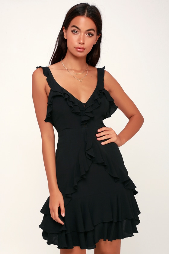Sexy Black Dress - Black Ruffled Dress - Black Mini Dress - LBD - Lulus