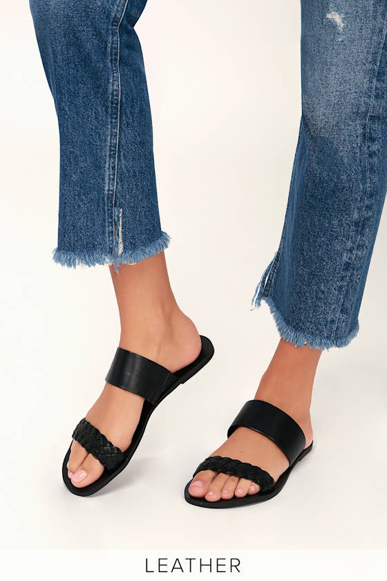 Caylee Black Nappa Leather Slide Sandals 1