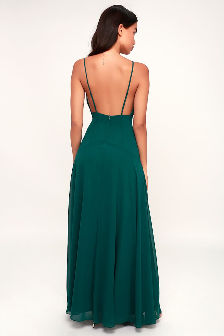 lulus forest green maxi dress Poofy Green Dress - Satin Maxi Dress - Off-the-Shoulder Dress