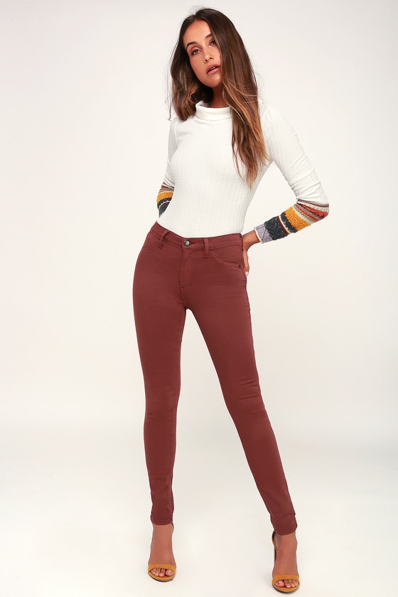 wine red jeans