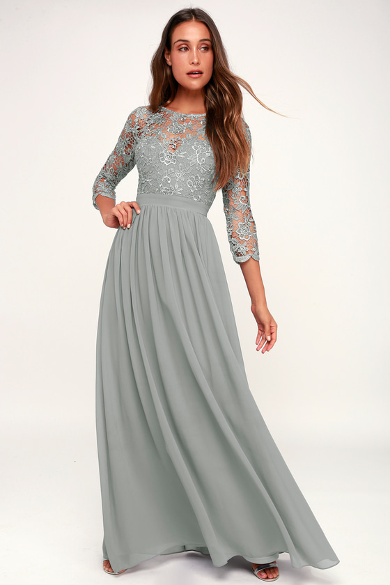 Stunning Sage Grey Maxi Dress - Lace-Up Maxi Dress - Lace Maxi - Lulus