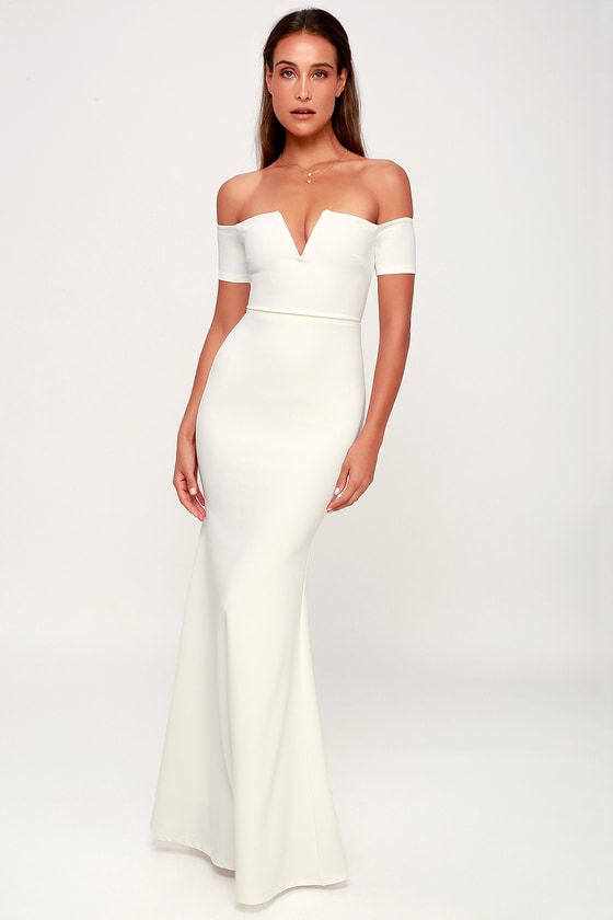 off the shoulder white mermaid dress