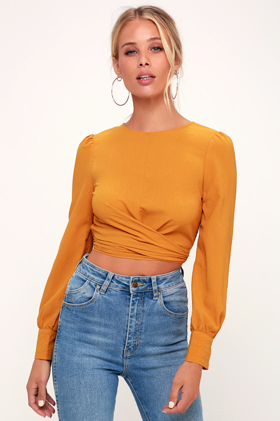 Brighten Your Day Golden Yellow Long Sleeve Backless Crop Top 3