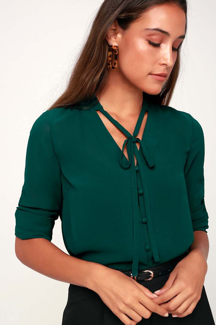 Dark Green Blouse - Button-Up Blouse - Long Sleeve Blouse - Lulus Dark Green Blouse - Button-Up Blouse - Long Sleeve Blouse - Lulus