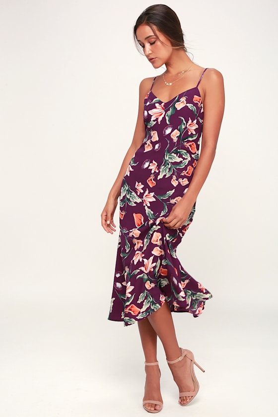 Lovely Lilies Purple Floral Print Midi Dress 3