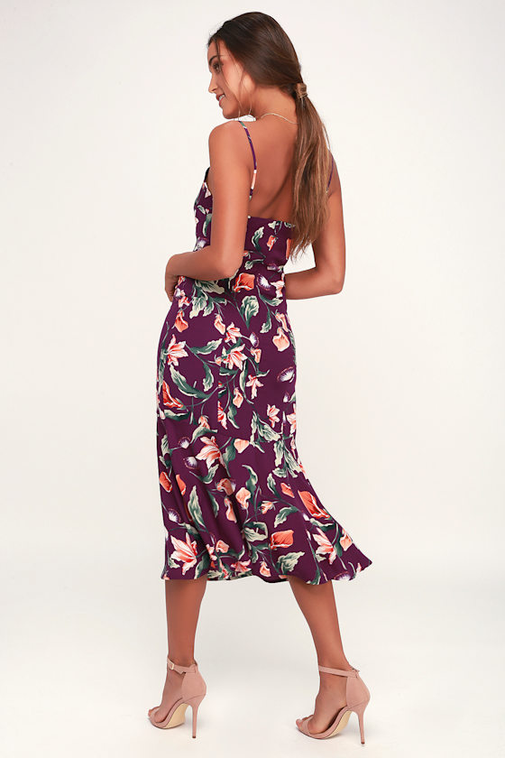 Cute Midi Dress Floral Print Midi Dress Purple Print Dress Lulus