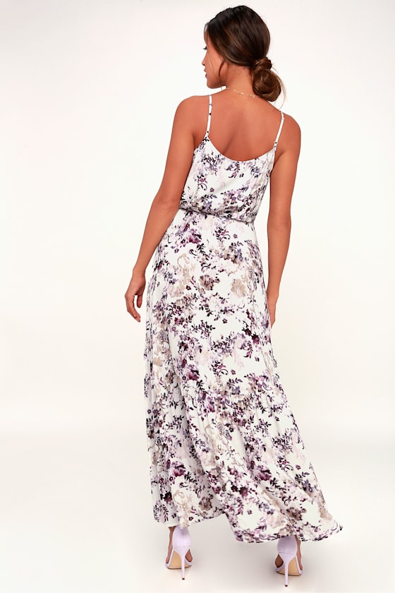 Singing at Sunset White and Purple Floral Print Midi Wrap Dress 3