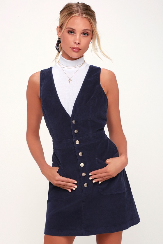 dark blue pinafore dress